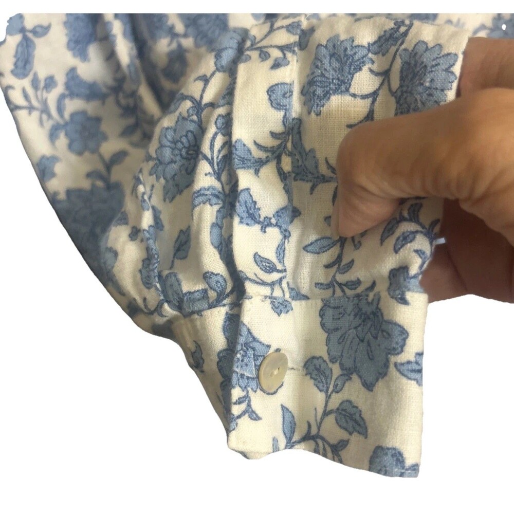 J. Jill Linen Blend Blue White Maxi Floral Shirt Dress Button Down Pocket Sz L - Picture 5 of 12